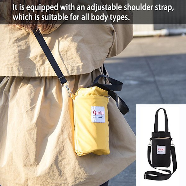 Stor Qudai flaske tasker crossbody håndholdt vand kop buggy taske vandflaske bæretaske med justerbar skulderrem DB black 01