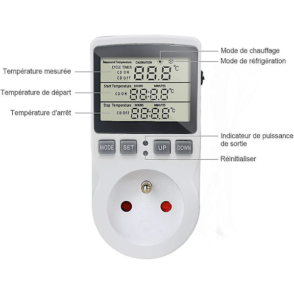 Stikkontakt Termostat Digital Temperaturregulator Opvarmning Køling Med Probe, Lcd Stikkontakt Temperaturregulator Timer Til Akvarium Inkubator Drivhus