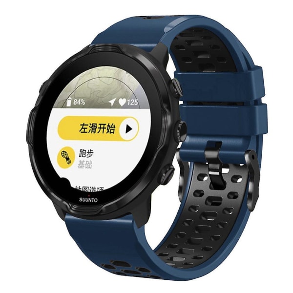 For Suunto 7 / 9 / 9 Baro To-farget Silikonurrem 24mm Multi-hull Design Hurtigutløsing Håndleddsrem Stropp db Dark Blue   Black