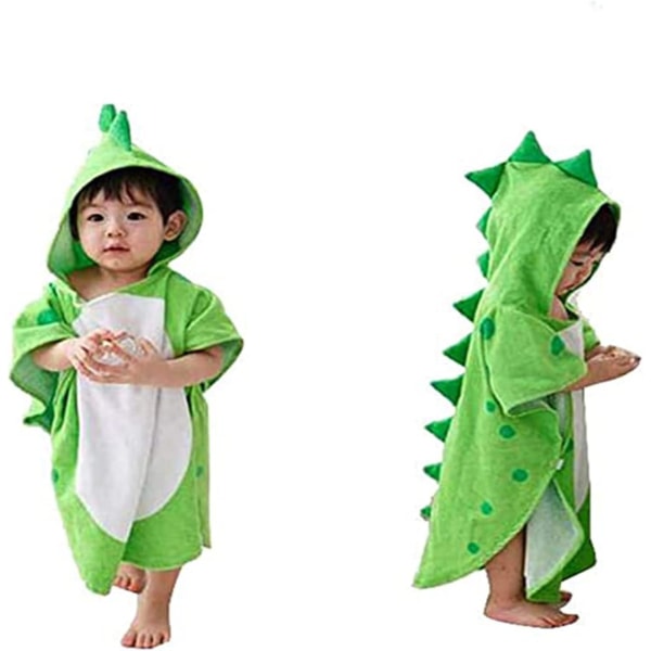 Babybadekåpe med hette, dinosaurmønster i bomull Søt badehåndkle Barnebadekåpe Strand Svømmehette Poncho (grønn)