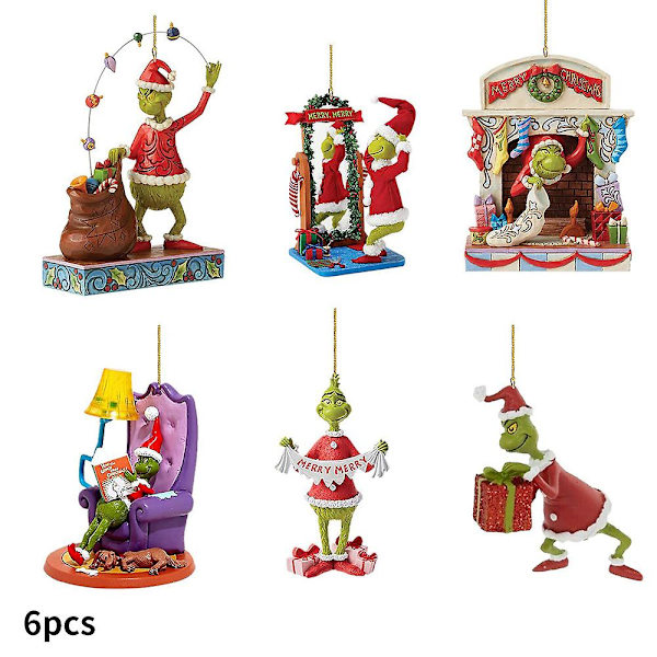 6 Pakke Jul Grinch Dekor - Julepynt til juletre - Hvordan Grinch stjal julen! Fest Xmas anheng 2d akryl DB