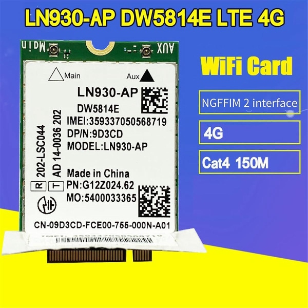 Dw5814e Telit Ln930-ap Wifi-kortti+antenni Wwan Fdd-lte Ngff 4g-moduuli kannettaville tietokoneille 5285 5480 5580