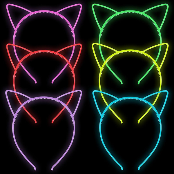 6 stk Glow Dark Pannebånd Dame Til Fest, Cat Ear Pannebånd For Jenter, Fest Cosplay