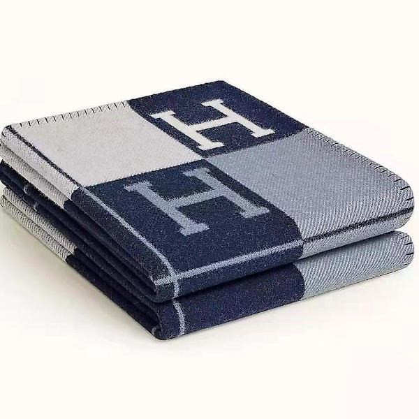 Newwool Cashmere Tæppe Plaid Tæpper Pude Sofa Sengetøj Sjal Julegave Navy Blå  [dB}