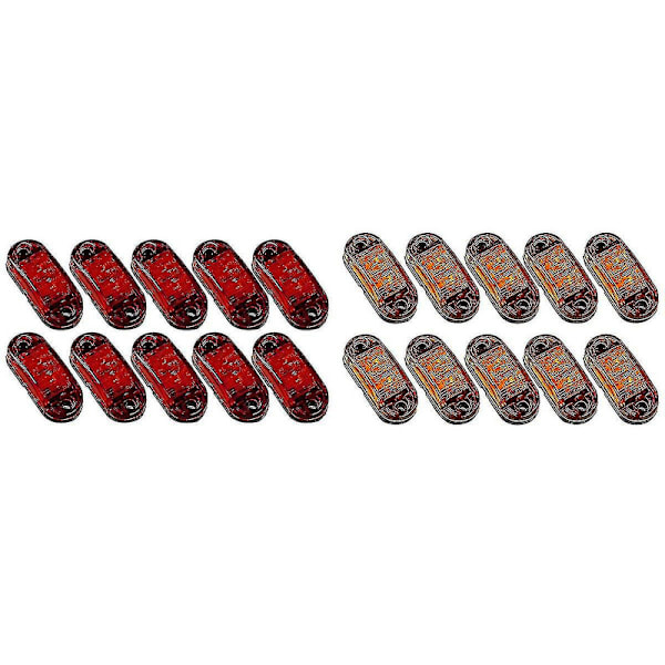 20 stk LED 2,5 tommer 2 Diode Lys Oval Clearance Tilhenger Truck Side Marker Lampe Gul Rød [DB]