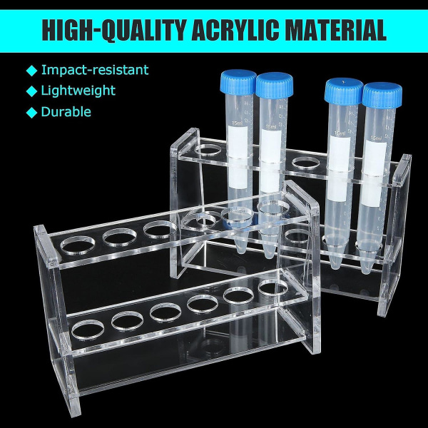 4 stk. Akrylreagensrørstativ - Holdbart reagensrørstativ med hull på 16 mm i diameter