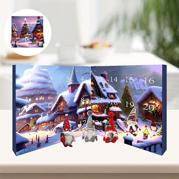Julekalender i stoff med nissefigurer, 24-dagers nedtelling til jul, julepynt til hjemmet Gift box style