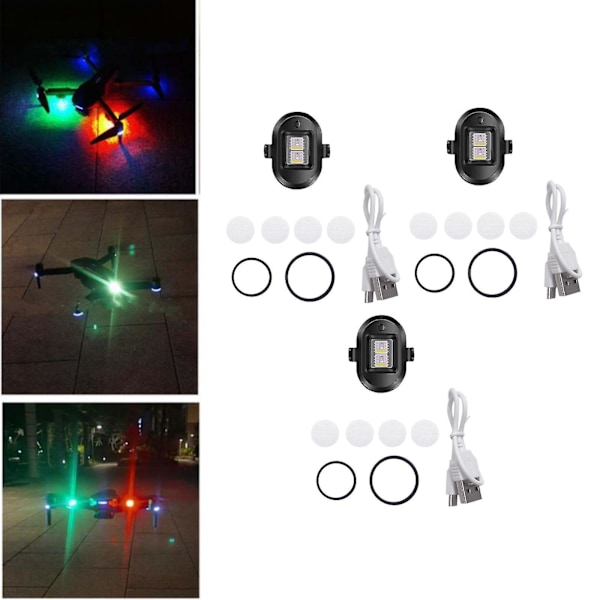 3x Drönarstrobeljus, lätta drönarantikollisionslampor, LED-drönarlampor med 4 färgade lampor, ministrobe gjord för Dji Mini/Mavic Air 2/pro DB