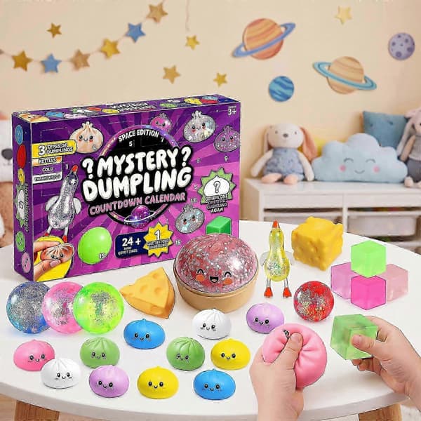 24 dage blød squishy klemme dumpling julekalender - sjov dekompression fidget legetøjssæt Purple