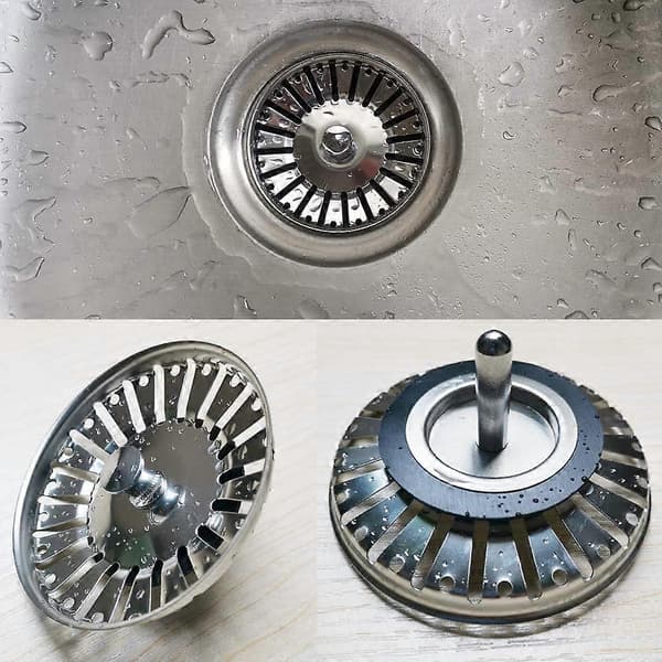 Kjøkkenvask Sil, Rustfritt Stål Vask Sil Plugg Erstatning Dobbel Funksjon Kurv Sil Avløpsplugger (Diameter: 84mm) [DB]