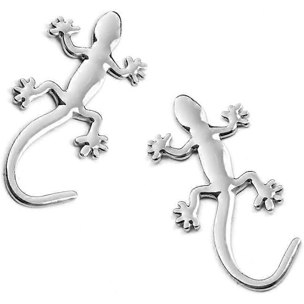 3D Metal Gecko Logo Bilmærke Emblem Klistermærke Solid Bilmærke Klistermærke til Bil Dekorativt Tilbehør Styling Universal 2 stk (Sølv) db