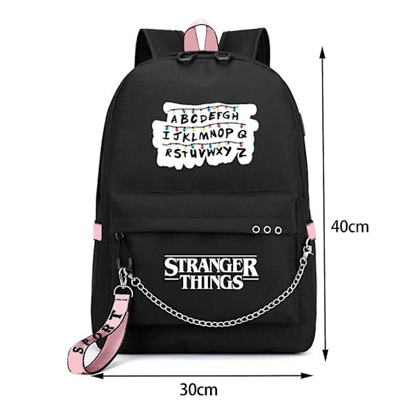 Stranger Things Skolesekk Stor Kapasitet Reiser Ryggsekk Usb Lading Bag [DB] B