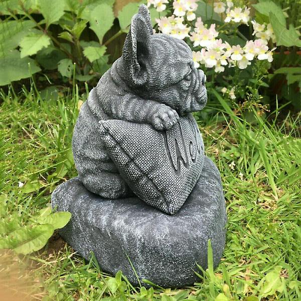 Fransk bulldogg staty trädgårdsdekoration välkomstskylt hartshantverk prydnad inomhus utomhus skulptur  [dB} as show