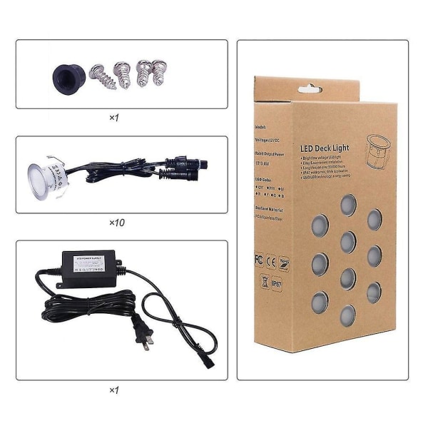 10-pack utomhus infällda LED-strålkastare, IP67 vattentät, varmvit 3000k ljus, 32mm 0,6w Dc12v  [dB}