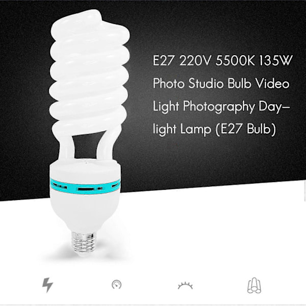 E27 220v 5500k 135w Fotostudio Pære - Høykvalitets Dagslys Lampe for Videolys og Fotografering [DB] As Shown