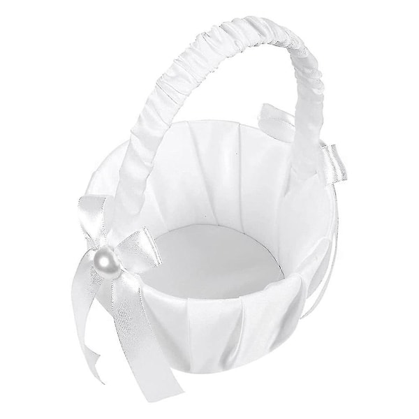 2-pack bröllopsblomkorg i satin med rosett, blomkorg med rosett för fest{DB} white