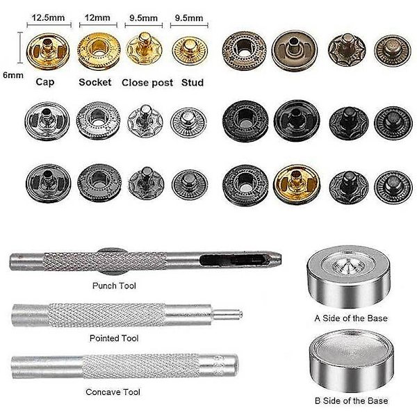 120 sarjaa nepparikiinnitystyökalusarjaa, metalliset nepparit, nahkatyön niitit, painonapit, 12,5 mm nahka