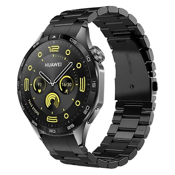 För Huawei Watch GT 5 46mm Klockarmband Tre Pärlor Rostfritt Stål Ersättningsarmband [DB] Black
