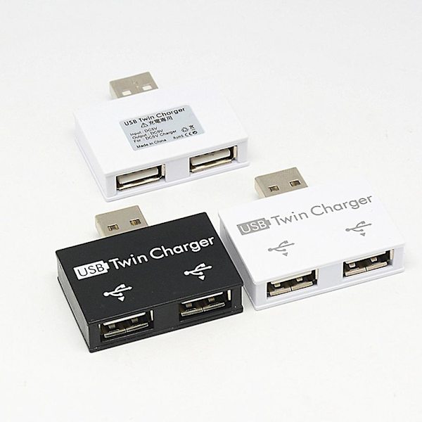 Mode Mini USB Hub 2 Porte USB 2.0 Splitter Oplader Adapter Til Mobiltelefon PC Computer Tablet Tilbehør [DB] Black