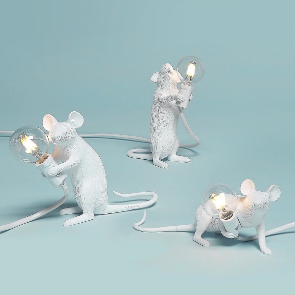 Muse skrivebordslampe nordiske dyrelamper stue spisestue soveværelse tøjbutik tegneserie muse harpiks skrivebordslampe Vwy [DB] White standing mouse