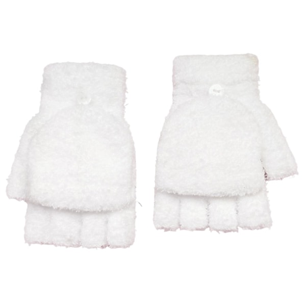 1 Par Damhandskar Halvfinger Flip Fuzzy Solid Färg Stretch Håll Varma Super Mjuka Höst Vinter db White One Size
