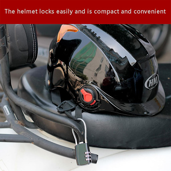 Hjelm Kæde Lås 3-cifret Kodeord til Scooter Motorcykel Cykel Lås Kabel db Black (40cm)