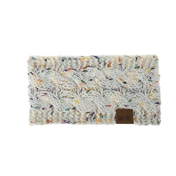Vinterhodeband for kvinner i ull, ørevarmere for kvinner, strikket tykt fleecefôret hodebånd, vintervarme øremuffer DB Colorful white