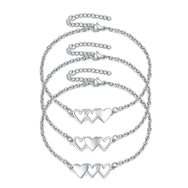 3 Sisters Armband Bästa Vänner Halsband 3 Hjärta Armband 3 Bff 3 Bestie Söta (FW) Silver