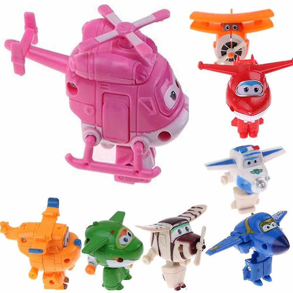 8 st set Tv Animation Super Wings Transformerande plan Mini karaktärer Barnleksaker Db