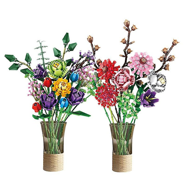 Alla hjärtans dag bukett byggstenar heminredning bonsai växt romantisk ros blomma modell diy monterad tegel flicka present [DB] 655001 no box