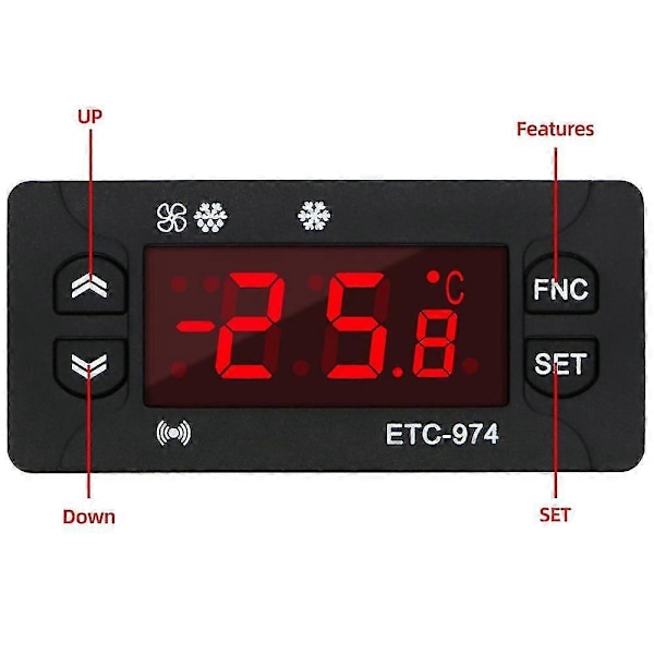 Etc-974 Digital Temperaturkontroller Mikrodatamaskin Termostater Termostat Kjølealarm 220 [DB]