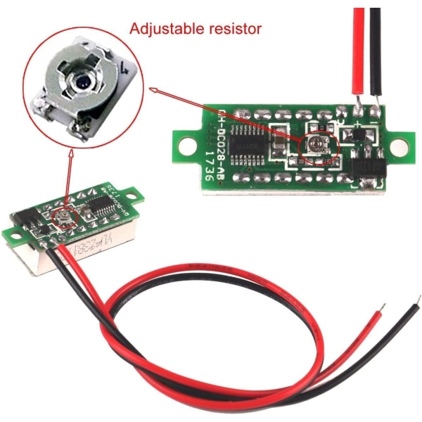5 stk Digital DC Voltmeter 0,28 tommer To-leder 2,5V-30V Mini Digital DC Voltmeter Spenningsmåler, LED Digital spenningsmåler (rød)