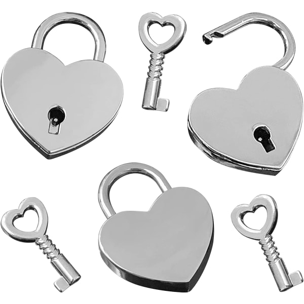 Hjertehængelås, 3 stykker hjertelås med nøgle, mini-valentinsdagsgave, sølv
