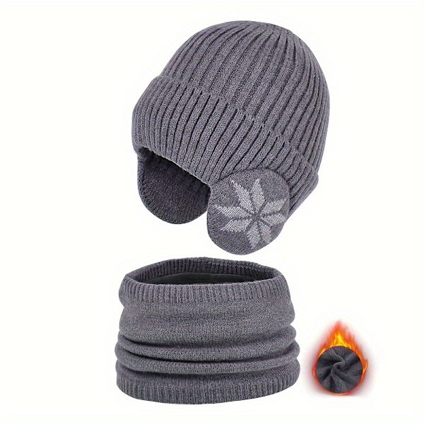 2 stk. Unisex Strikket Hue og Halsvarmer Sæt, Varmt Tykkelse, Afslappet Stil, Kørsel Ørebeskyttelse, Vinter Tilbehør db Dark Gray