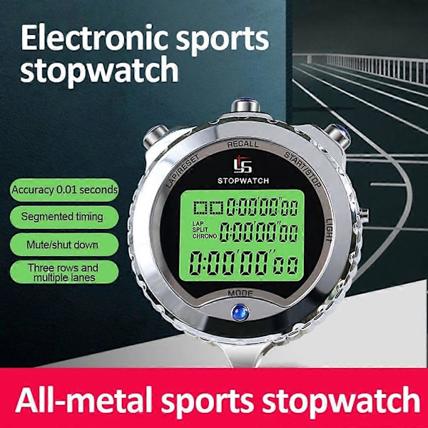 Stoppur Sport Timer Varv Split Stoppur med Klocka Kalender Alarm, Stötsäker 10 Lanes