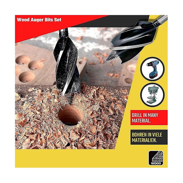 8-delt sett med bor for tre, 4-fløytet bor for mykt og hardt tre, plast, gips (10mm-32mm)