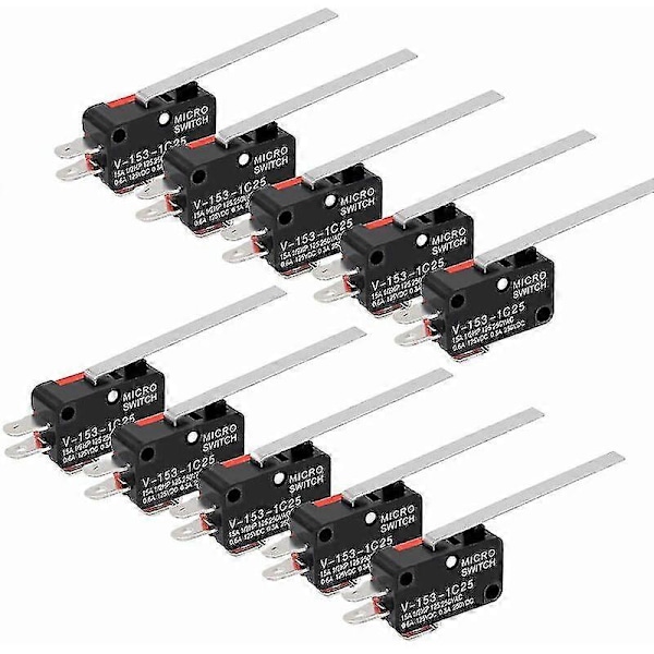 10-pack Mikrobrytare med gångjärnsspakar SPDT 1NO 1NC Momentan Lång Spak Mikrobrytare 3 Stift för {DB}