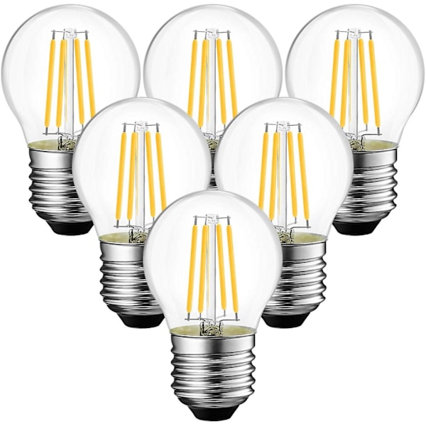 Pære, 4w Led E27 Filament G45 Pære, 470 Lumen svarende til 40w Vintage Halogenpære, 2700k Varm Hvid, Ikke-dæmpbar, Pakke med 6