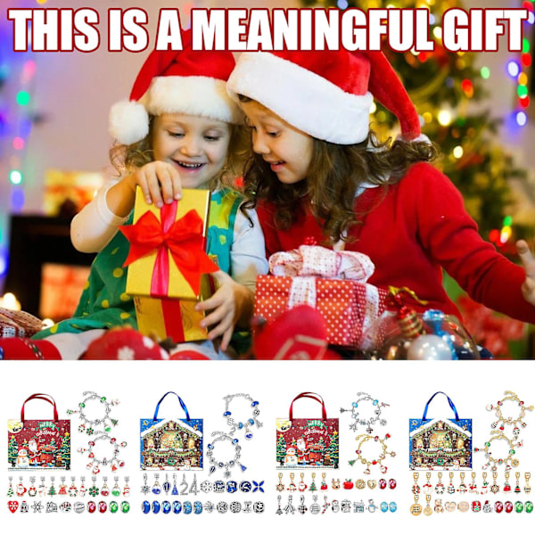 Julekalender Armbånd Countdown Kalender Jule DIY Smykke Charm Making Set Til Børn Juletema Gave [DB] C Look at the Picture