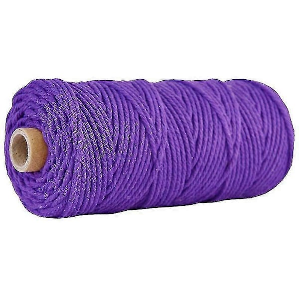 3mm 100m Macrame Snor, 4-trådet Snoet Bomuldsgarn Naturlig Bomuldssnor Reb (beige) (d-583-a) CY [DB] Purple