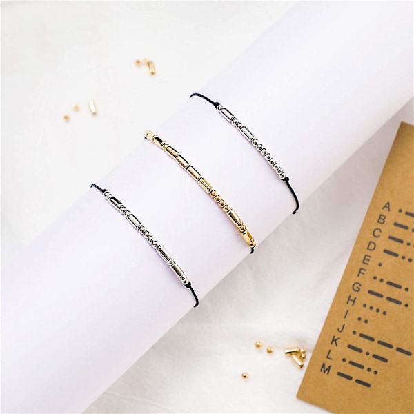 DIY Morse Kode Armbåndsfremstillingskit 400 Runde Afstandsperler 400 Lange Rørperler [DB] Gold-color