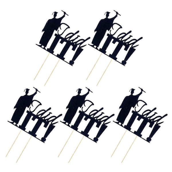 Graduation Cake Topper med papir og træ til dekoration 5 stk.