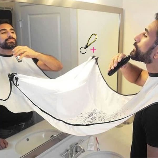 Skæg Hagesmæk, Skæg Forklæde, Innovationsbarberforklæde, Hårfanger til Nem Barbering (Hvid)[DB]