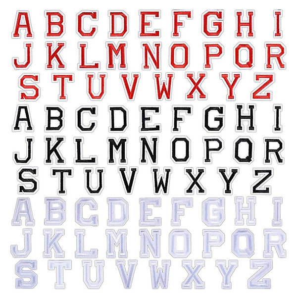 78 stk. stryge-på-patches, alfabet applikation patches A-z reparation patches til hatte, skjorter, sko, jea