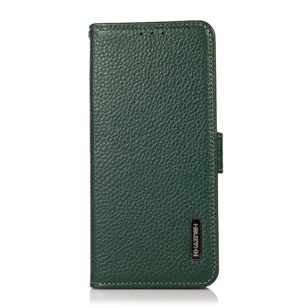 For iPhone 14 Pro Max KHAZNEH Side-Magnetic Litchi Leather RFID Telefondeksel [DB] Green
