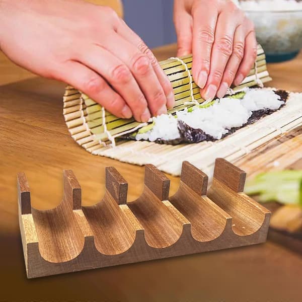 Træ Sushi Holder, Sushi Serveringsplade, Serveringsfad Stativ, Taco Stativ Bakke til Samlinger Restaurant [DB] Wood 5 Grid
