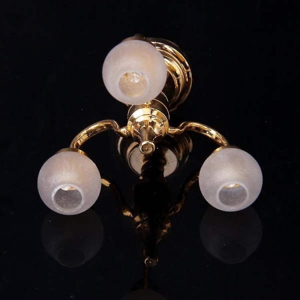 2x 1:12 Dukkehus Messing Lysekrone 3 Arm Lampe Led Taklampe Glasskjerm [DB]