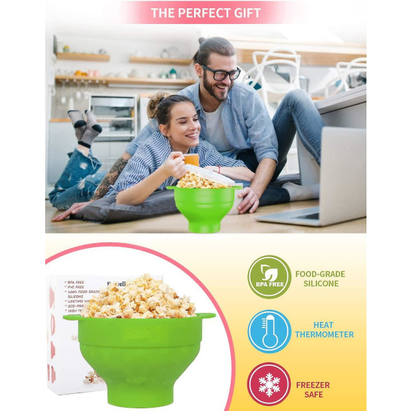 Popcorn Popper, Mikrobølgebeskyttet, Silikone Popcorn Maker Og Tåler Opvaskemaskine, Popcornskål Og H [DB]