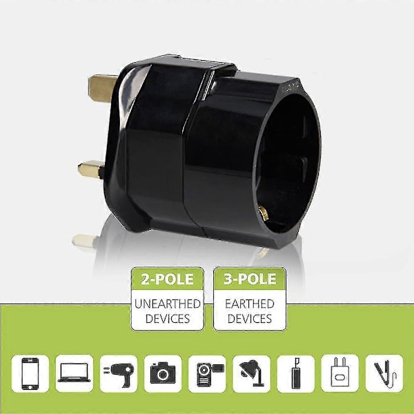 2x Reiseadapter Adapterplugg for England - Reiseplugg Strømadapter EU til UK Stikkontakt - Reiseplugg [db] Black