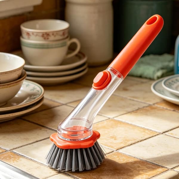 Halkfri Skurborste med Tvåldispenser Effektivt Diskredskap Ergonomisk Köksborste för Spisar Mångsidiga Diskbänkar Kök Hem Sovrum[DB] Orange